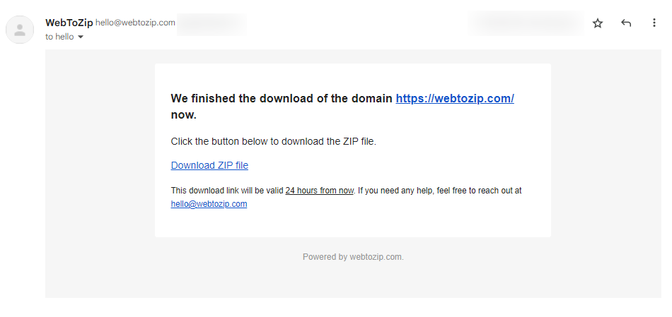 webtozip download email